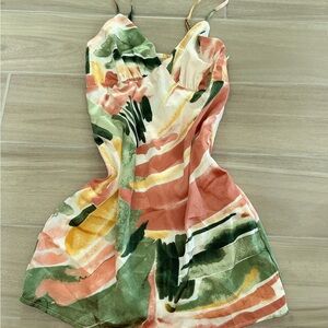 La Hearts Green and Orange Abstract Mini Dress